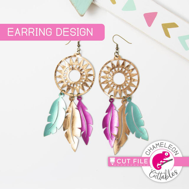 Dream catcher - Earring Template - SVG PNG DXF EPS JPEG SVG Chameleon Cuttables 