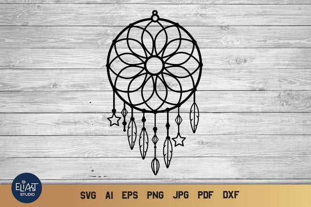 Dream catcher SVG with Feathers, Boho Dreamer SVG, Mandala Dreamcatcher SVG. SVG Elinorka 