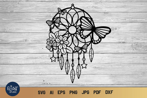 Dream catcher SVG with Flowers and Butterflies, Boho Dreamer SVG. SVG Elinorka 