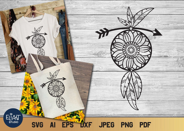 Dream Catcher SVG with Sunflower, Boho SVG. SVG Elinorka 