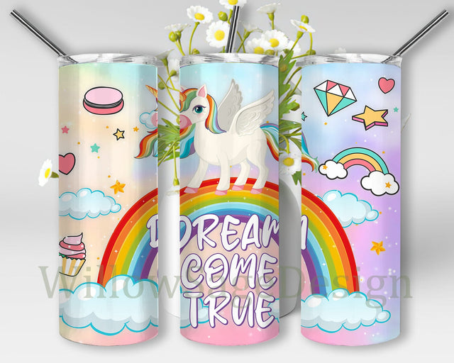 Dream Come True Tumbler Design, Magical Unicorn 20oz Skinny Tumbler, Rainbow Tumbler Png, Motivational Quote Tumbler Template, Instant Download Sublimation WillowSageDesign 
