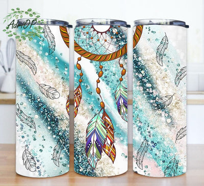 Dreamcatcher 20oz Skinny Tumbler, Boho Dreamcatcher Tumbler Design, Glitter Tumbler Wrap, Feathers Tumbler Png, Dreamcatcher Sublimation Design, Digital Download Sublimation AdriOP 