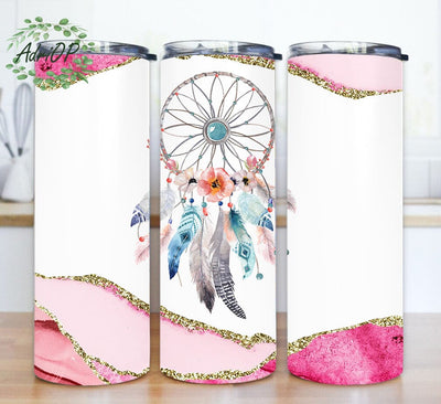 Dreamcatcher 20oz Tumbler Png, Dreamcatcher Floral Tumbler Design, Marble Glitter Tumbler Wrap, Boho Feathers Png, Instabr Download Sublimation AdriOP 