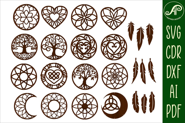 Dreamcatcher designs 16 circle and 3 feather options SVGs SVG APInspireddesigns 