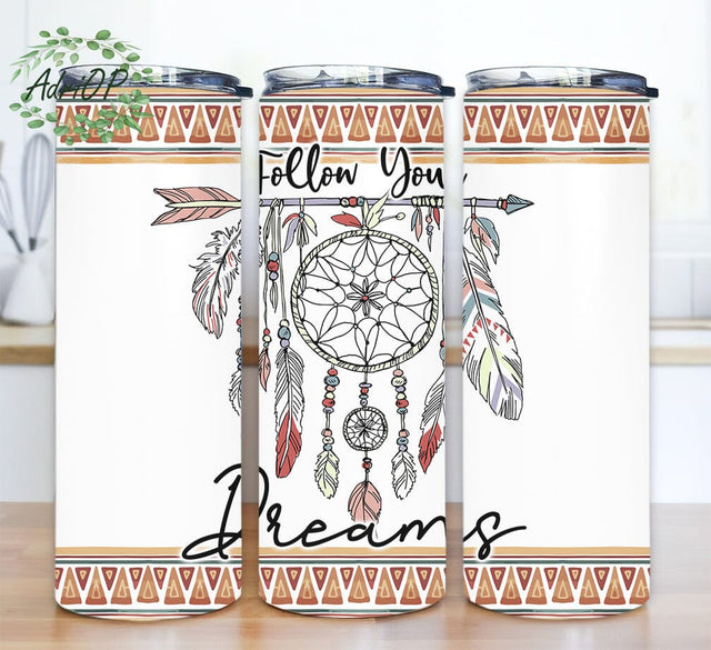 Dreamcatcher Marble 20oz Skinny Tumbler Png, Boho Dreamcatcher With Feathers, Flowers Bouquet, Feather Dreamcatcher Tumbler Sublimation AdriOP 