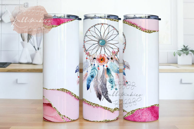 Dreamcatcher Marble Tumbler PNG File Digital Download Boho Feathers 20oz Skinny Tumbler Sublimation Designs Sublimation Rabbitmakies 