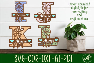 Dreamcatcher monogram letter bundle Name signs SVG 3 layer SVG APInspireddesigns 