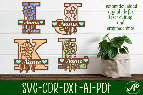 Dreamcatcher monogram letter bundle Name signs SVG 3 layer SVG APInspireddesigns 
