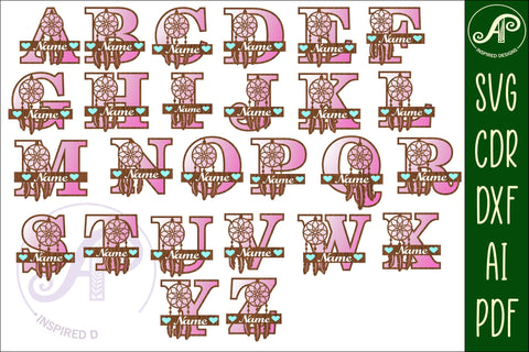 Dreamcatcher monogram letter bundle Name signs SVG 3 layer SVG APInspireddesigns 