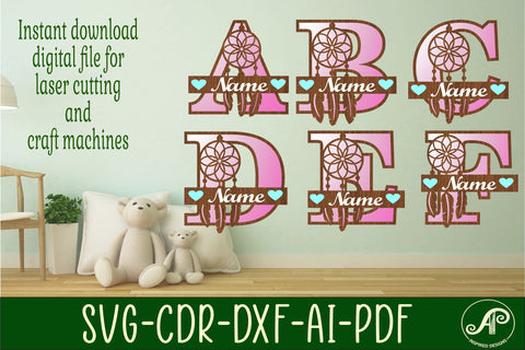 Dreamcatcher monogram letter bundle Name signs SVG 3 layer SVG APInspireddesigns 