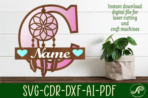 Dreamcatcher monogram letter C SVG cut file SVG APInspireddesigns 