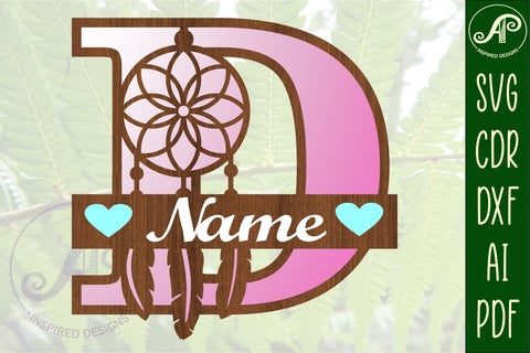Dreamcatcher monogram letter D SVG cut file SVG APInspireddesigns 