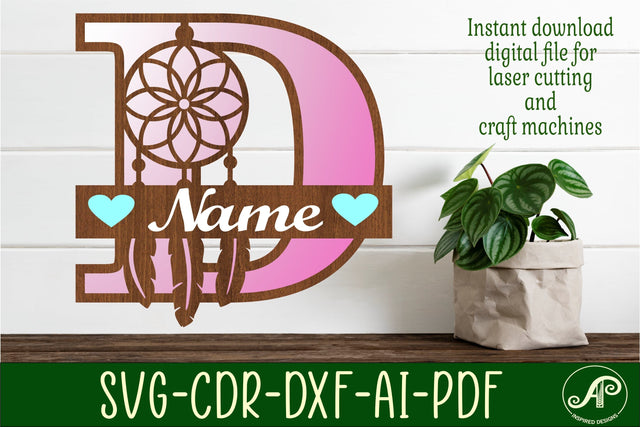Dreamcatcher monogram letter D SVG cut file SVG APInspireddesigns 