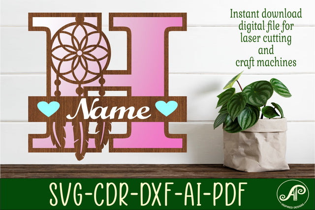 Dreamcatcher monogram letter H SVG cut file SVG APInspireddesigns 