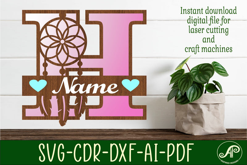 Dreamcatcher monogram letter H SVG cut file SVG APInspireddesigns 