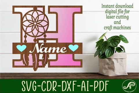 Dreamcatcher monogram letter H SVG cut file SVG APInspireddesigns 