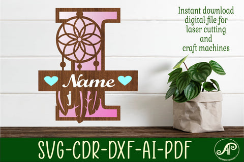 Dreamcatcher monogram letter I SVG cut file SVG APInspireddesigns 