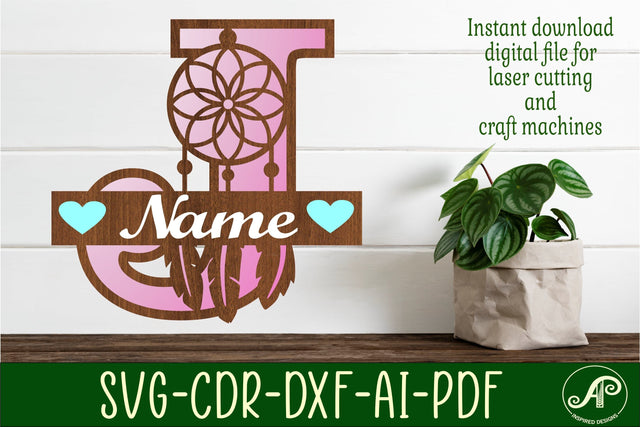 Dreamcatcher monogram letter J SVG cut file SVG APInspireddesigns 