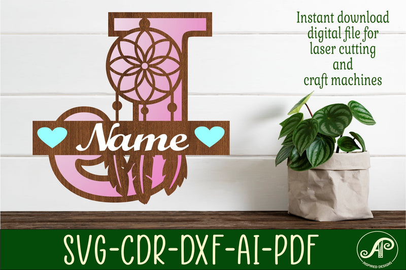 Dreamcatcher monogram letter J SVG cut file SVG APInspireddesigns 