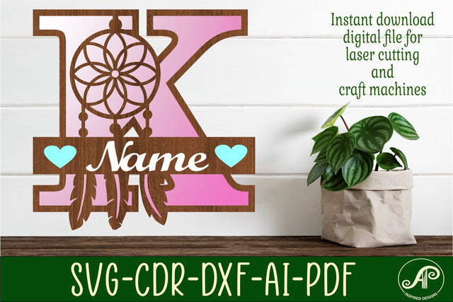 Dreamcatcher monogram letter K SVG cut file SVG APInspireddesigns 