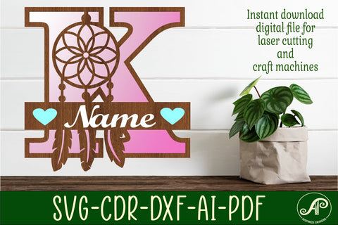 Dreamcatcher monogram letter K SVG cut file SVG APInspireddesigns 