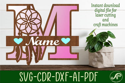 Dreamcatcher monogram letter M SVG cut file SVG APInspireddesigns 