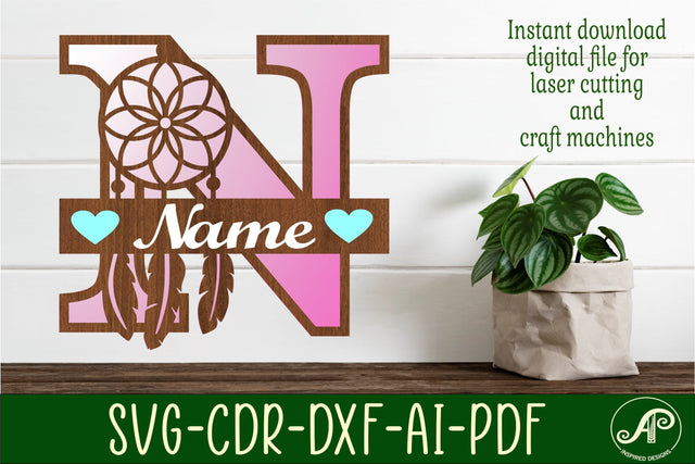 Dreamcatcher monogram letter N SVG cut file SVG APInspireddesigns 