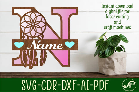 Dreamcatcher monogram letter N SVG cut file SVG APInspireddesigns 
