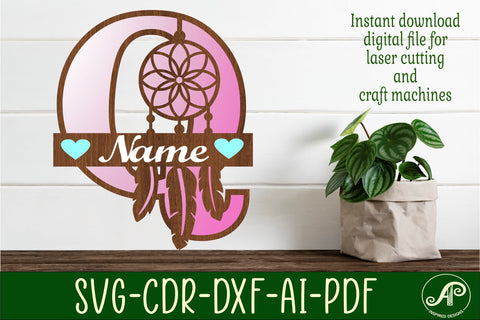 Dreamcatcher monogram letter Q SVG cut file SVG APInspireddesigns 