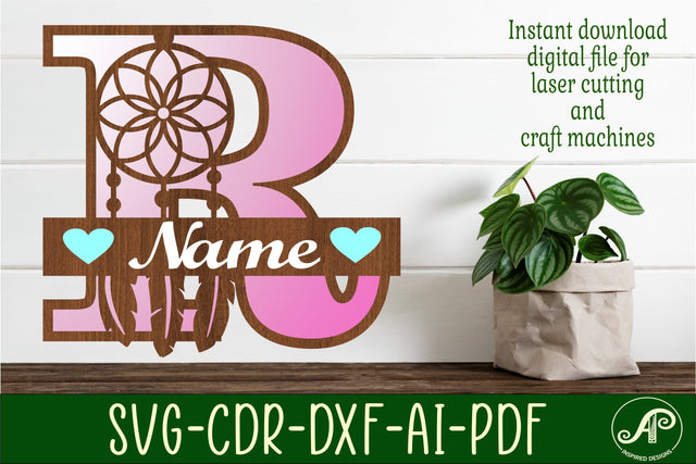 Dreamcatcher monogram letter R SVG cut file SVG APInspireddesigns 