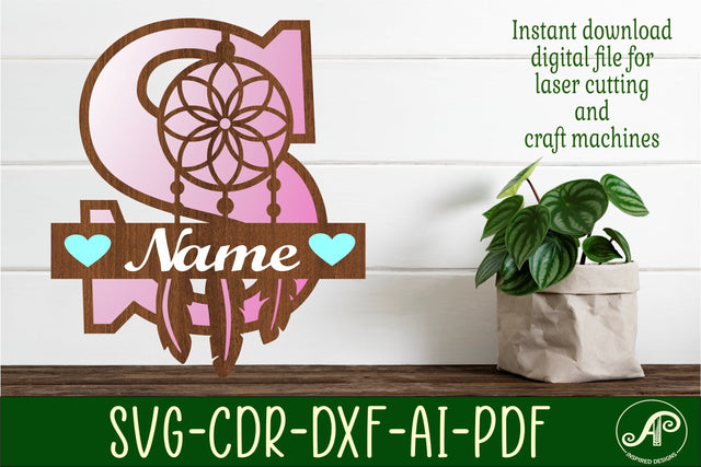 Dreamcatcher monogram letter S SVG cut file SVG APInspireddesigns 