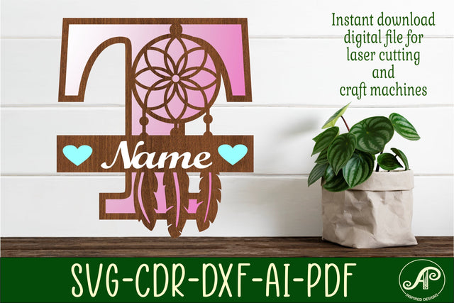Dreamcatcher monogram letter T SVG cut file SVG APInspireddesigns 