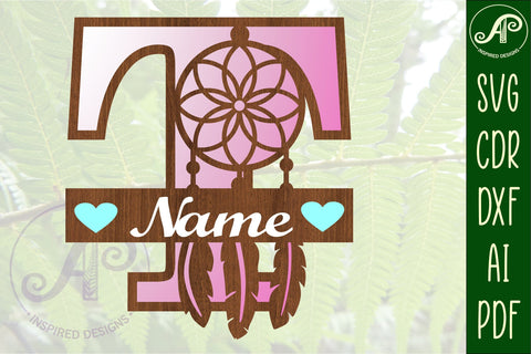 Dreamcatcher monogram letter T SVG cut file SVG APInspireddesigns 