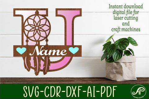 Dreamcatcher monogram letter U SVG cut file SVG APInspireddesigns 