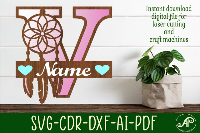 Dreamcatcher monogram letter V SVG cut file SVG APInspireddesigns 