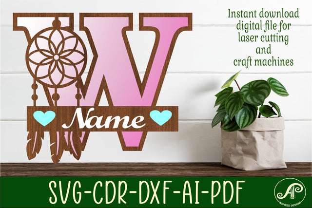 Dreamcatcher monogram letter W SVG cut file SVG APInspireddesigns 