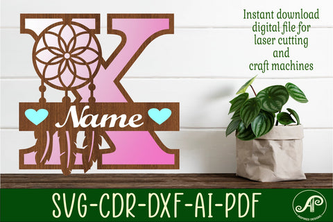 Dreamcatcher monogram letter X SVG cut file SVG APInspireddesigns 