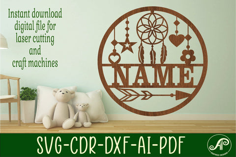 Dreamcatcher name sign svg laser cut template SVG APInspireddesigns 