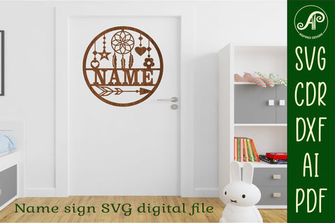 Dreamcatcher name sign svg laser cut template SVG APInspireddesigns 