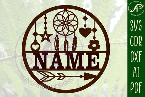 Dreamcatcher name sign svg laser cut template SVG APInspireddesigns 