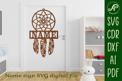 Dreamcatcher Name sign svg laser cut template, wall art SVG APInspireddesigns 