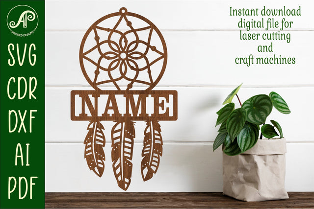 Dreamcatcher Name sign svg laser cut template, wall art SVG APInspireddesigns 