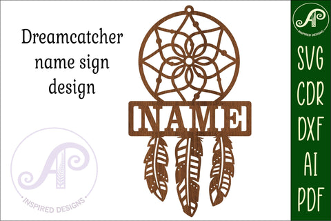 Dreamcatcher Name sign svg laser cut template, wall art SVG APInspireddesigns 