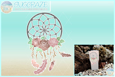 Dreamcatcher with Roses Feathers Beads PNG with white offset Sublimation Design Sublimation SVGcraze 