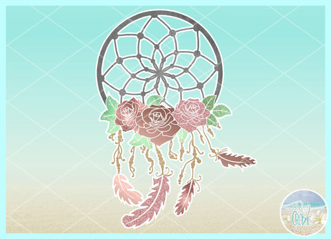 Dreamcatcher with Roses Feathers Beads PNG with white offset Sublimation Design Sublimation SVGcraze 