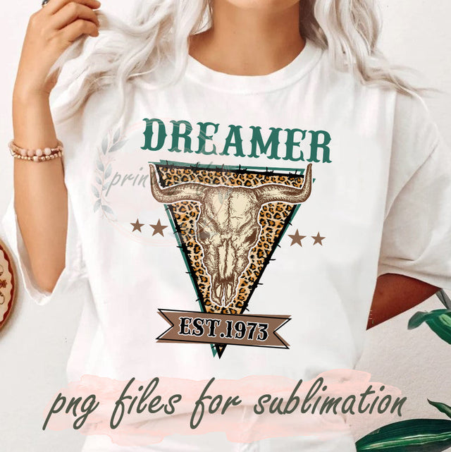 Dreamer Bull Skull Summer Png, Retro Bull Skull Leopard Design Png, Dreamer Skull Sublimation Design, Western Bull Skull PNG, Digital Downloads Sublimation PrintingLife 