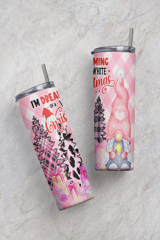 Dreaming of a Pink Christmas 20oz skinny tumbler Png, Gift for Christmas, Christmas Gnome Tumbler Sublimation CaldwellArt 