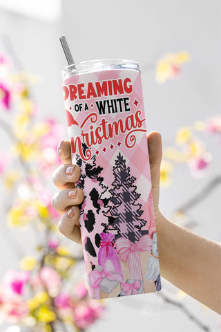 Dreaming of a Pink Christmas 20oz skinny tumbler Png, Gift for Christmas, Christmas Gnome Tumbler Sublimation CaldwellArt 