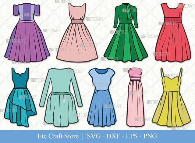 Dress Clipart SVG Cut File | Women's Dresses Svg | Dresses Svg | Gown Svg | Long Gown Svg | Prom Dress Svg | Wedding Dress Svg | Dress Svg Bundle SVG ETC Craft 