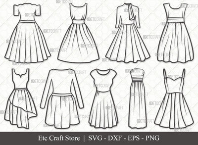 Dress Outline SVG Cut File | Women's Dresses Svg | Dresses Svg | Gown Svg | Long Gown Svg | Prom Dress Svg | Wedding Dress Svg